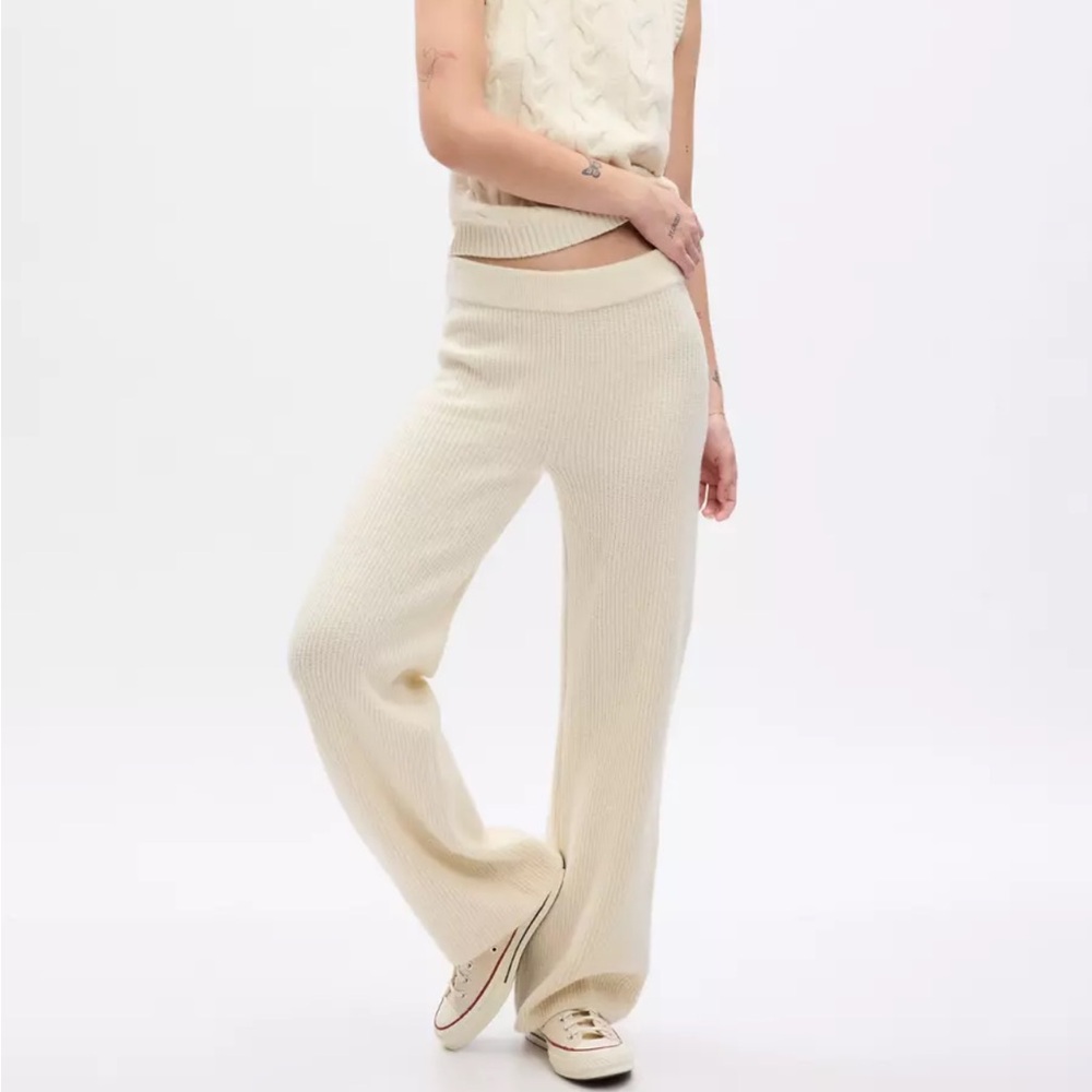 Gap Cashsoft Shaker Stitch Sweater Knit Pants XXL Birch‎ Beige Wide Leg Pull On